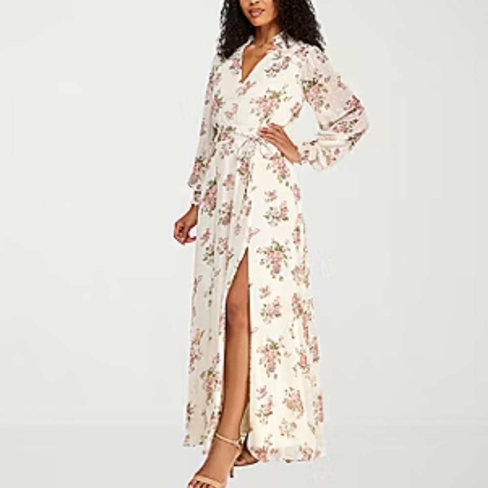 Premier Amour Floral Maxi Dress in Ivory with Pink Blooms Sz 8 NWT